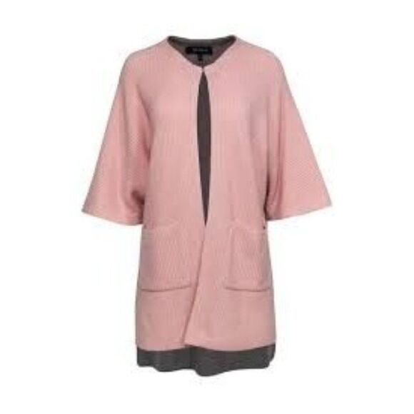 St John Sweaters - St. John Light Pink & Grey Two-Toned Cashmere Cardigan W/ Beaded Trim Medium